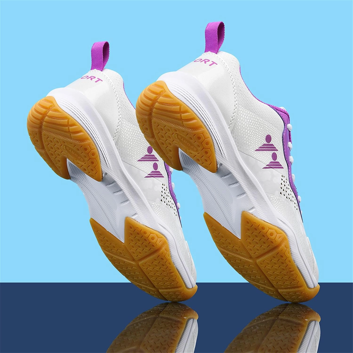 Badminton Gum Sole Shoes Women's Badminton Shoes Lightweight Volleyball Pingpong Tennis Sneakers Anti-Slip Indoor Court Shoes,Purple,37