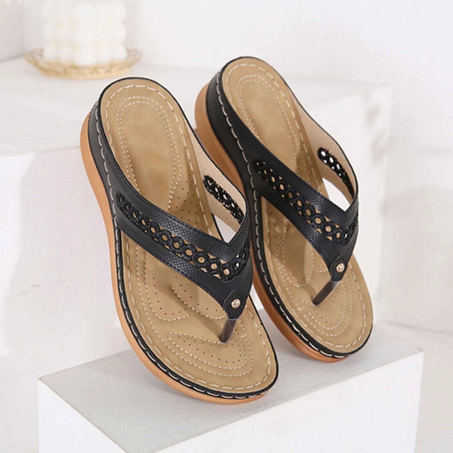 Women's Breathable Slip On Thong Sandals Comfortable Wedge Heel Flip Flops Lightweight For Daily Wear Spring Avoli Cotton Candy Volleyball Shoes