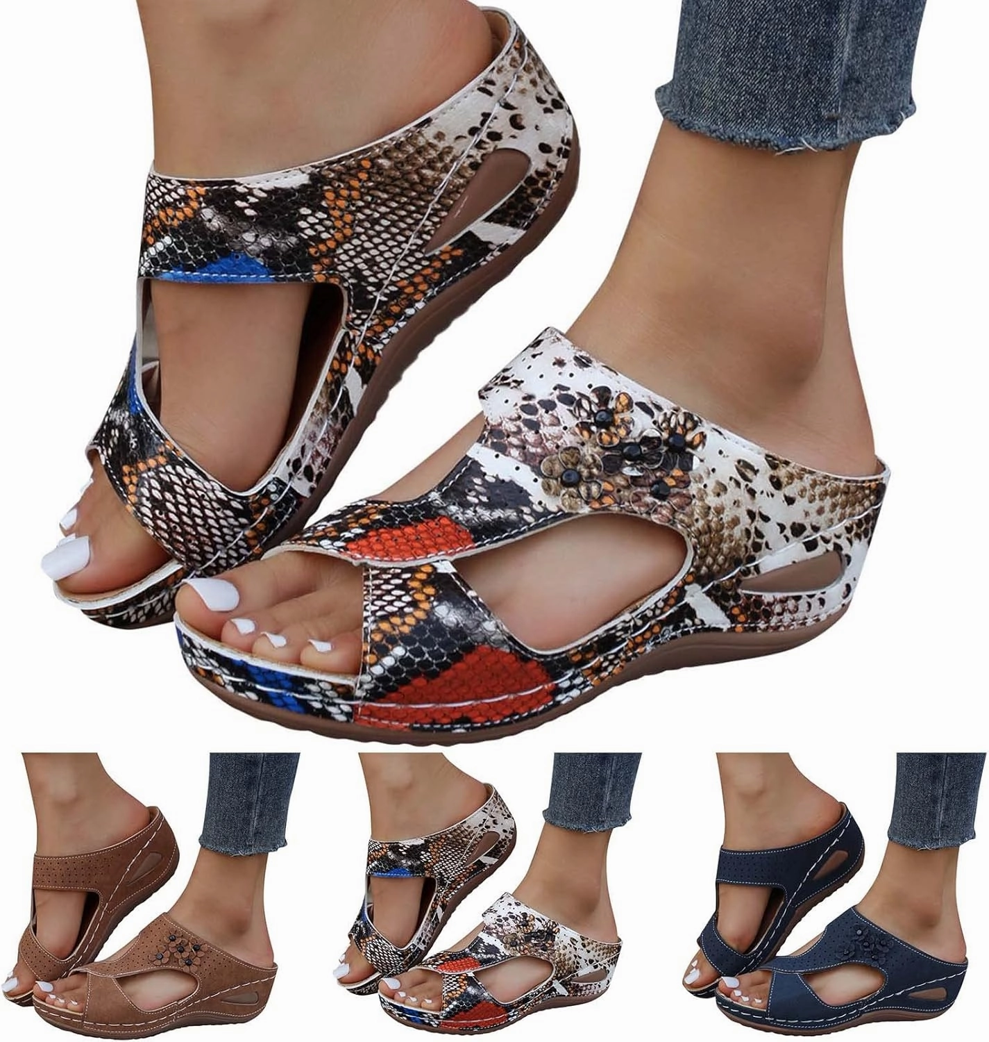 Women's Comfortable Flip Flops Arch Support Summer Wedge Sandals Breathable Open Toe Beach Slippers Non Slip Watercolor Flip Flops