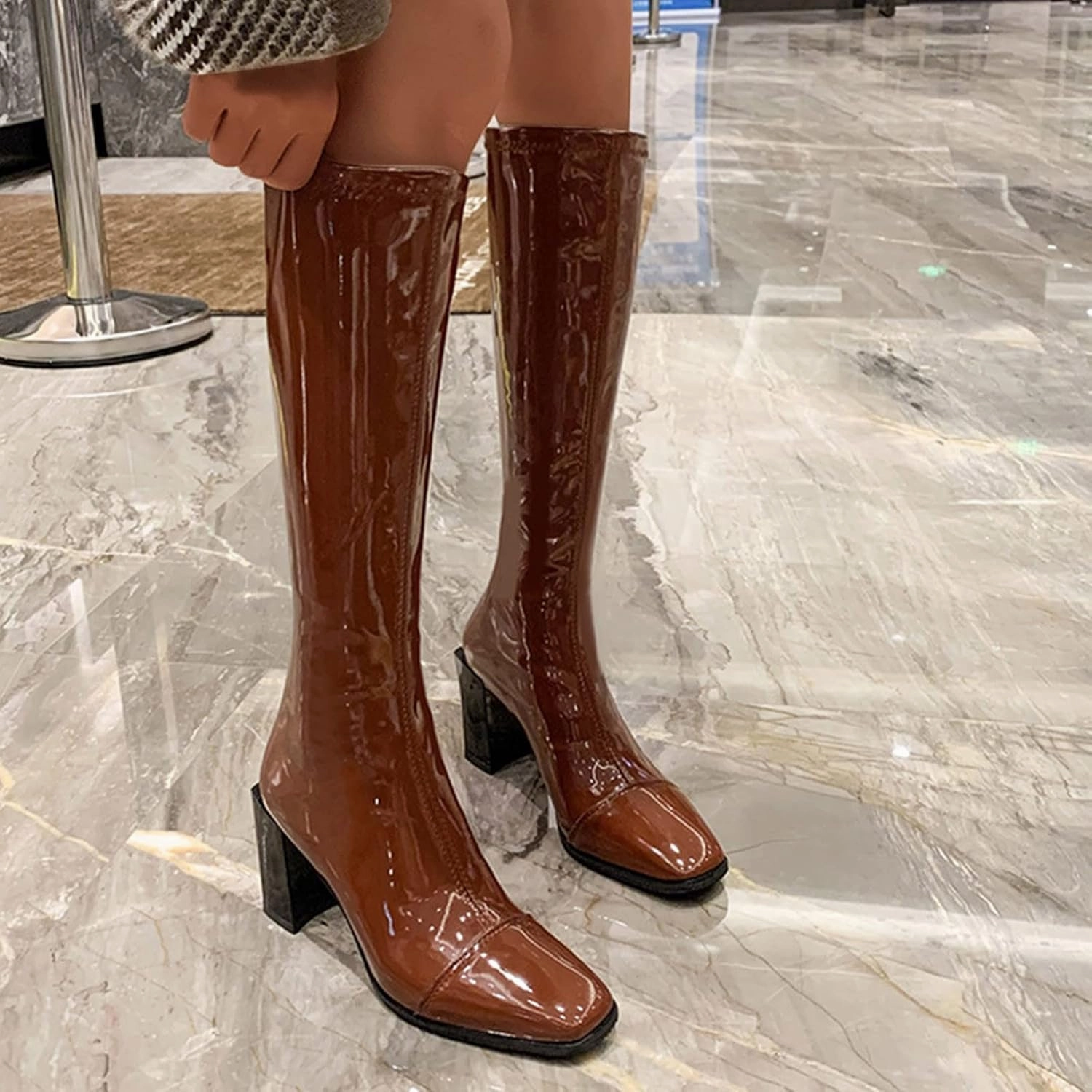 Women's Knee High Boots - Chunky Heel, Pointed Toe, Leather, Side Zipper - Winter Boots for Women High Heels Booties Pointed Heeled Knee High Boots