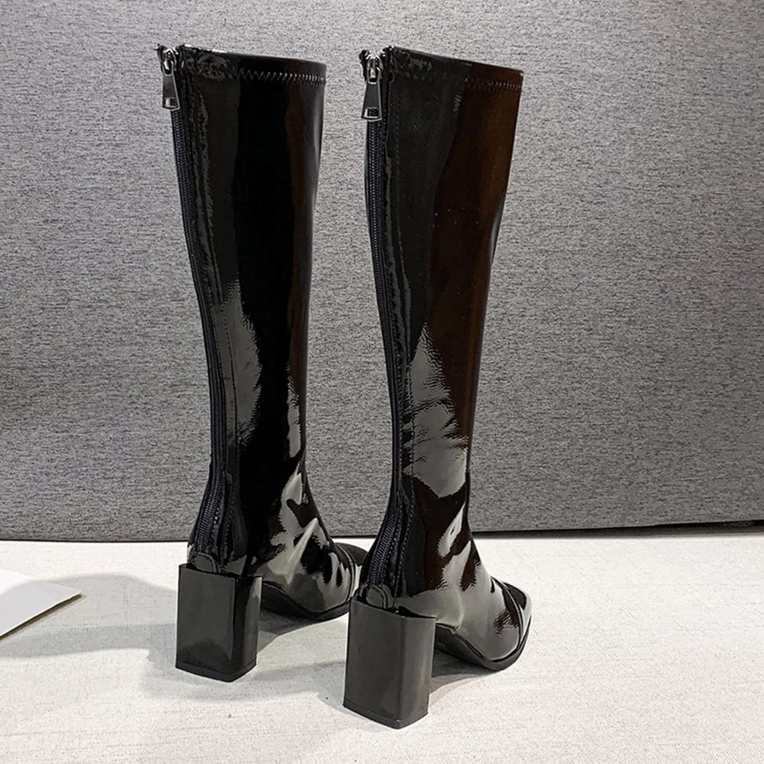 Knee High Boots Vs Over Knee Women's Knee High Boots - Chunky Heel, Pointed Toe, Leather, Side Zipper - Winter Boots for Women High Heels Booties