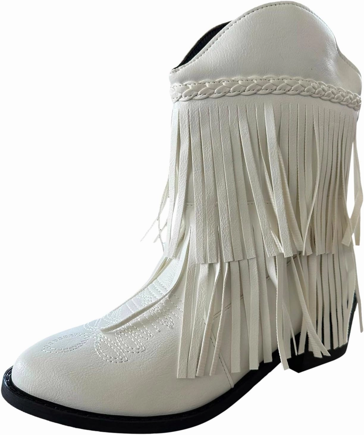 Zodiac Combat Boots Women's Mid Calf Tassel Cowboy Boots Embroidery Low Heels Western Bootie For Ladies Fall Winter