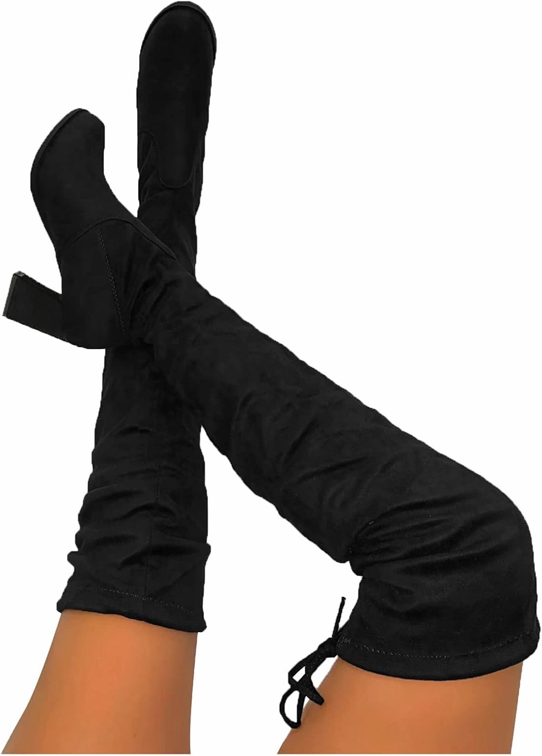 Boots Knee High Riding Boots Women's Platform Thigh High Boots Over-The-Knee Stretch High Boots Knitted Leather Round Toe Chunky Over The Knee Boots (C-Black, 9)