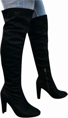Zodiac Ronson Knee High Boot Women's Platform Thigh High Boots Over-The-Knee Stretch High Boots Knitted Leather Round Toe Chunky Over The Knee Boots (D-Black, 8.5)