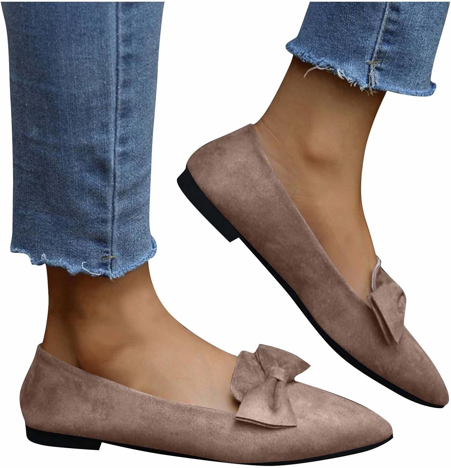 Women's Pointy Toe Loafer Fashion Faux Suede Work Flat Shoes Comfortable Slip on Ballet Women's Flats Casual Dressy Bendable Flip Flops