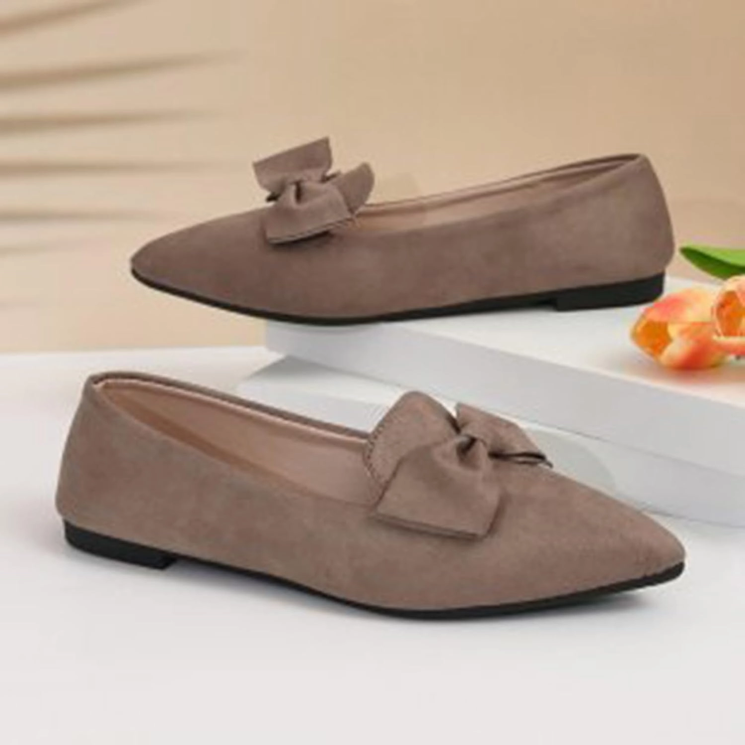 Women's Pointy Toe Loafer Fashion Faux Suede Work Flat Shoes Comfortable Slip on Ballet Women's Flats Casual Dressy Fancy Flip Flops For Wedding