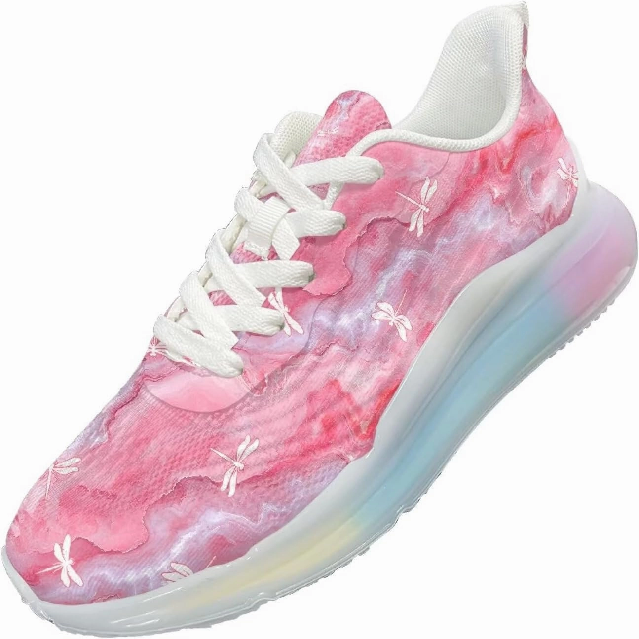 Best Basketball Volleyball Shoes Women's Road Running Shoes Lightweight Breathable Athletic Sneakers Gym Cross Trainer Walking Shoes Pink Marble Dragonfly Pattern