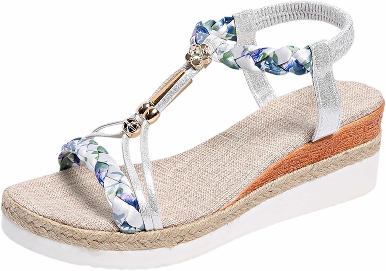Flip Flops Slip On Women's Sandals Elastic Ankle Strap Jeweled Bohemian Sandals Summer Beach Walking Arch Support Flats Shoes