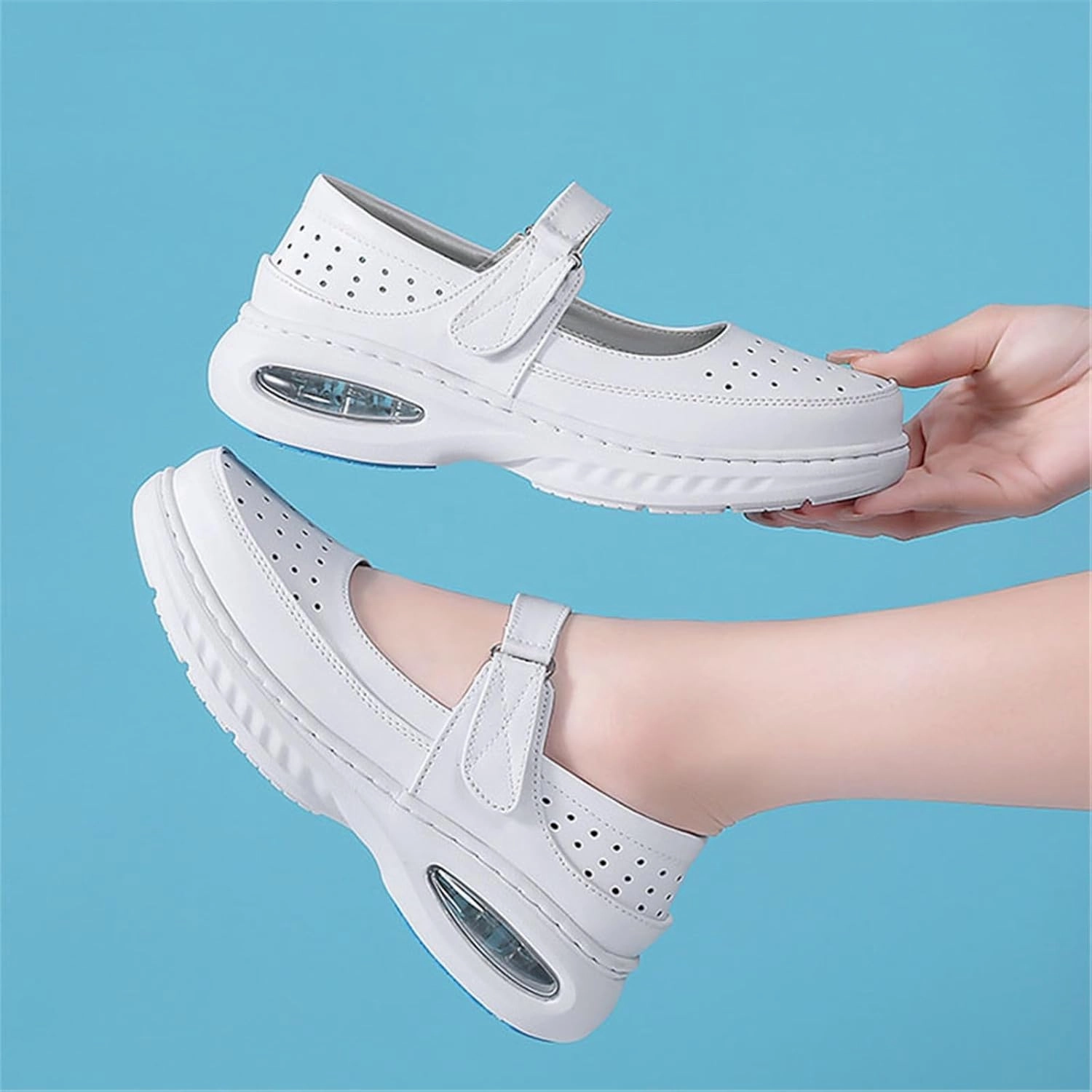 Puma Viz Runner Training Shoes Women's White Adjustable Nurse Shoes, Summer Casual Breathable Hollow Slip On Non Slip Leather Nursing Shoes, Comfort Mesh Lightweight Running Training, for Hospital Work