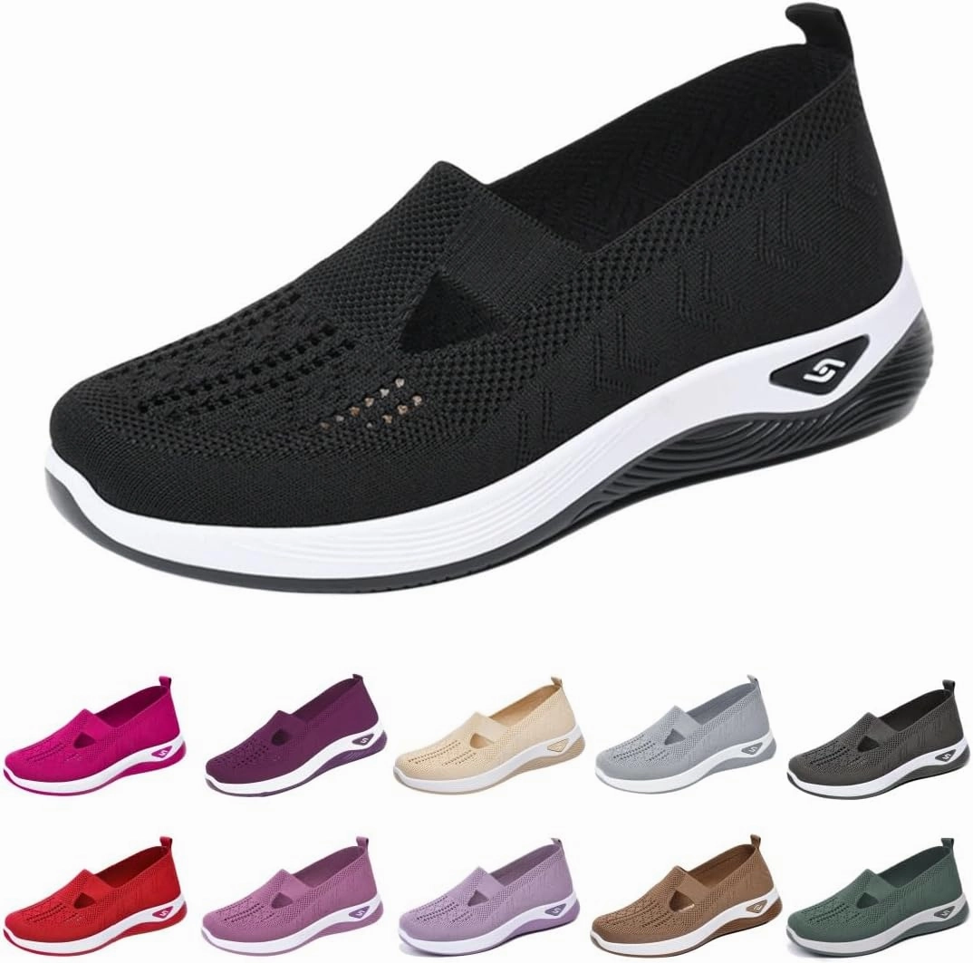 Women's Woven Orthopedic Breathable Soft Shoes Ortho Walking Non-Slip Arch Support Walking Slip on Shoes Comfort Casual Running Diabetic Foam Sneakers Mesh Up Running Going Out Flat Sneaker Glitter Tennis Shoes Amazon