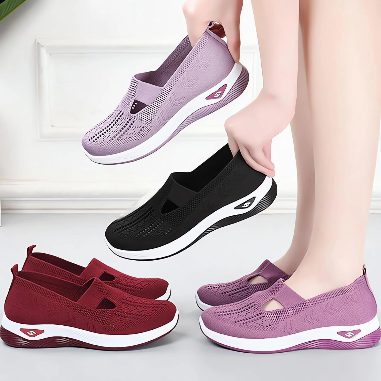Slip On Leather Tennis Shoes Women's Woven Orthopedic Breathable Soft Shoes Ortho Walking Non-Slip Arch Support Walking Slip on Shoes Comfort Casual Running Diabetic Foam Sneakers Mesh Up Running Going Out Flat Sneaker