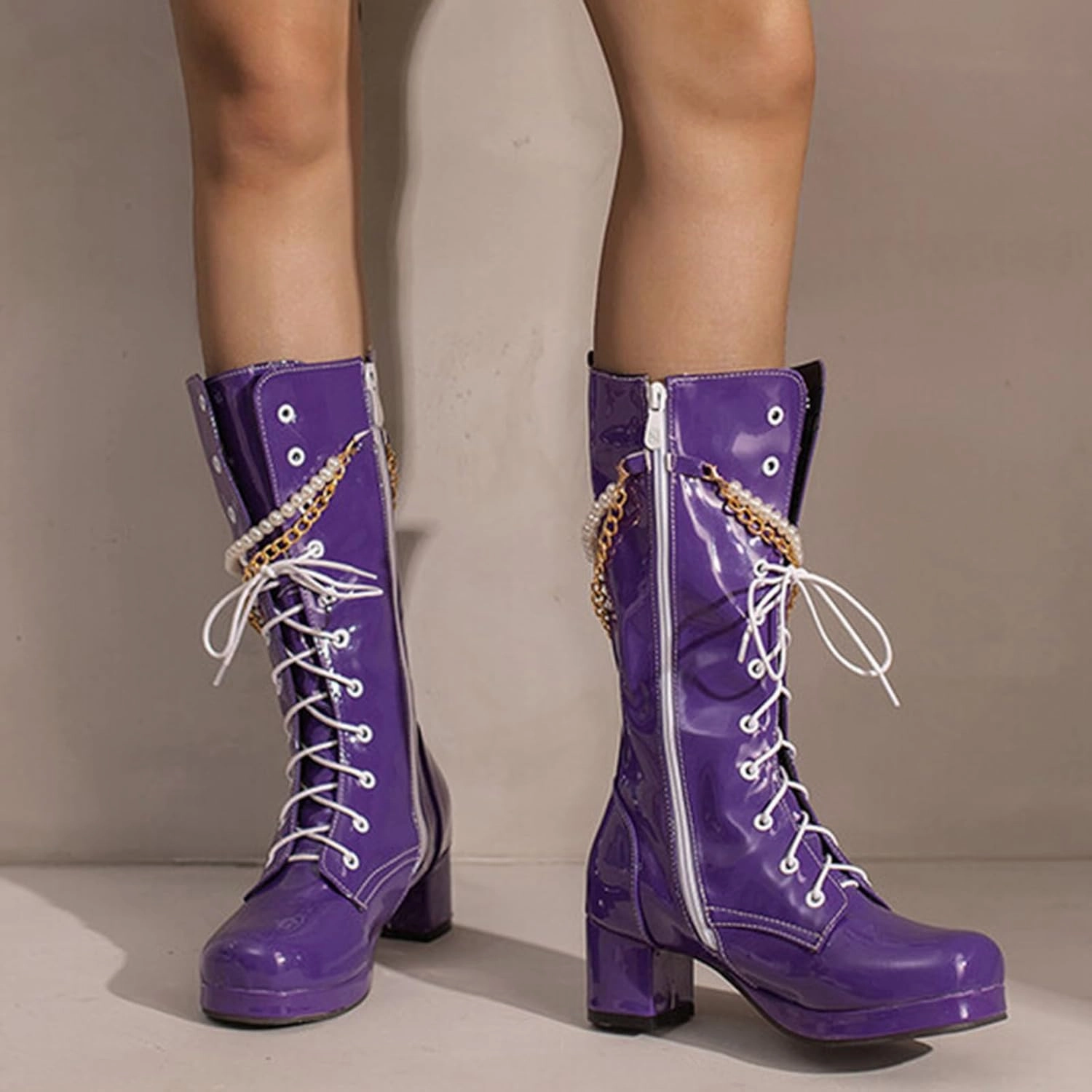 Combat Boots With Zipper In Back Women's Y2k mid calf combat boots platform lace-up thick sole zipper casual long outdoor bootie