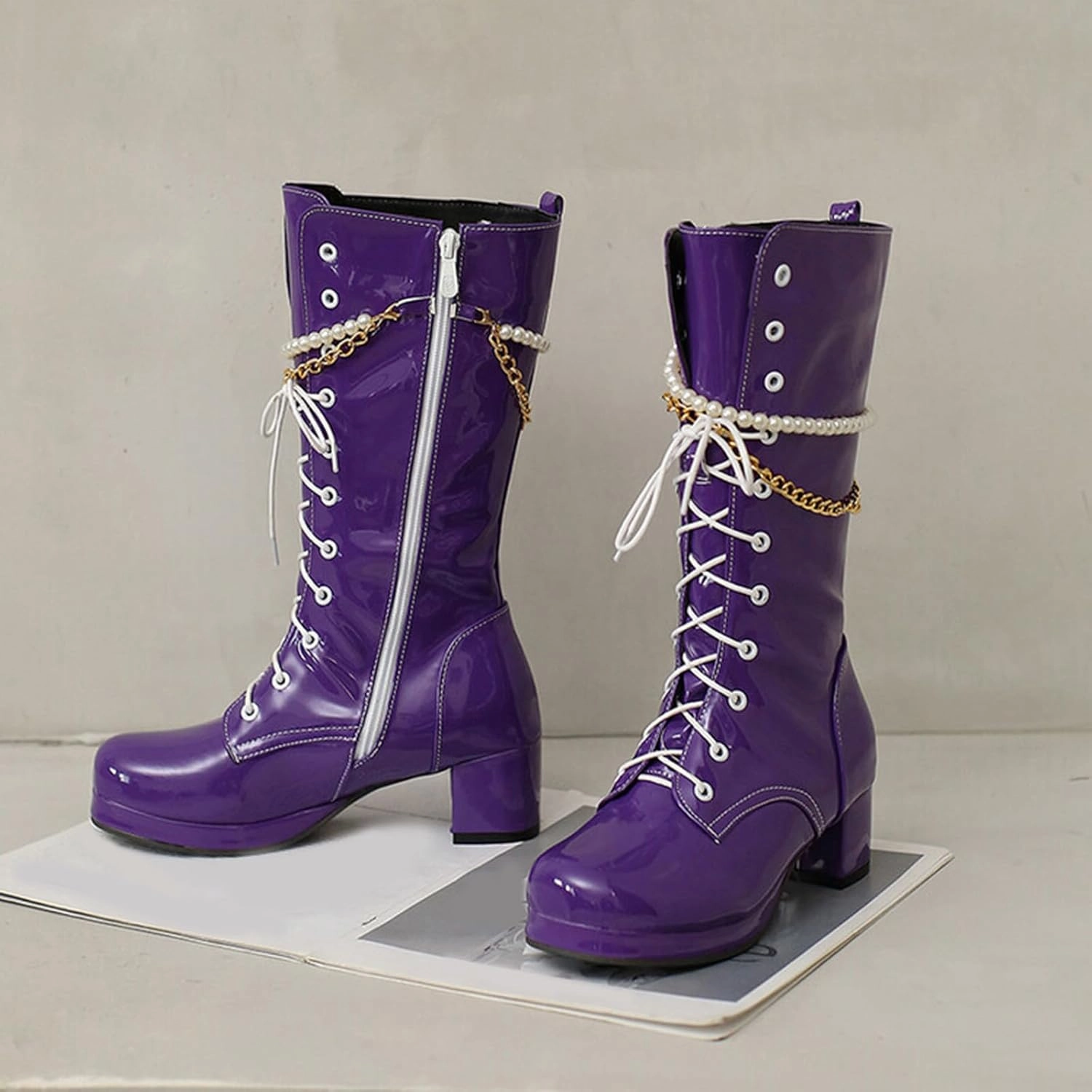 Women's Y2k mid calf combat boots platform lace-up thick sole zipper casual long outdoor bootie Olive Green Combat Boots