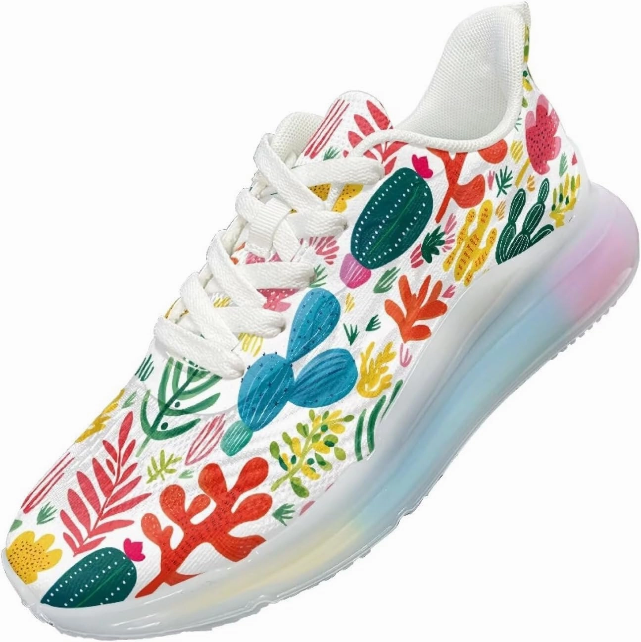 Women Trainers Sports Running Shoes with Air Cushion Sole Causal Travel Walking Air Cushion Shoe Lace-up Breathable for Lady Teenager Girls Cactus Pattern Volleyball Shoes Grip