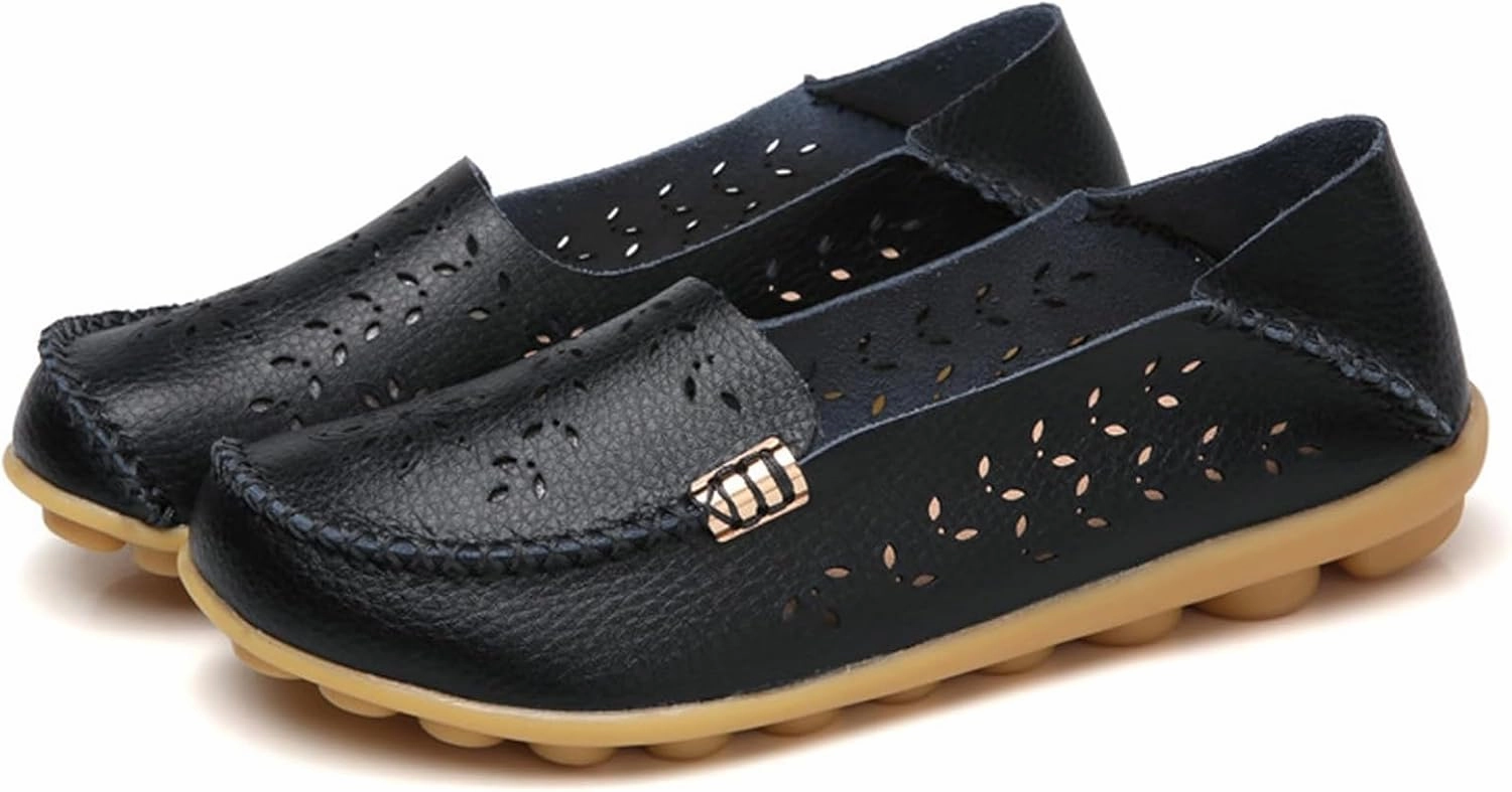 Womens Boat Shoes Casual Breathable Loafers for Walking Slip On Nurse Shoes Comfortable Flat Sandals Hollow Out Faux Leather Summer Shoe for All Day Wear Flip Flops Christmas