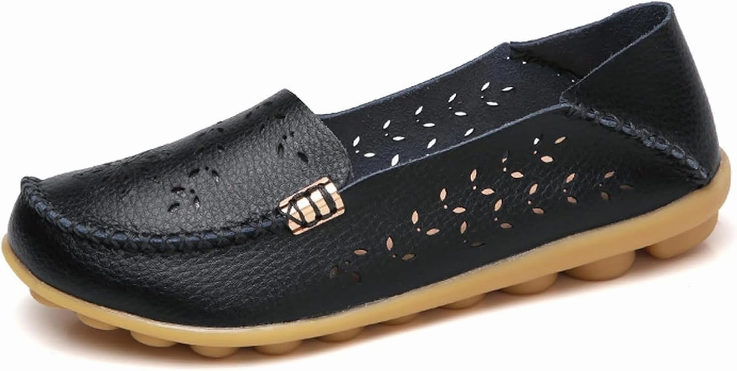 Womens Boat Shoes Casual Breathable Loafers for Walking Slip On Nurse Shoes Comfortable Flat Sandals Hollow Out Faux Leather Summer Shoe for All Day Wear Flip Flops One