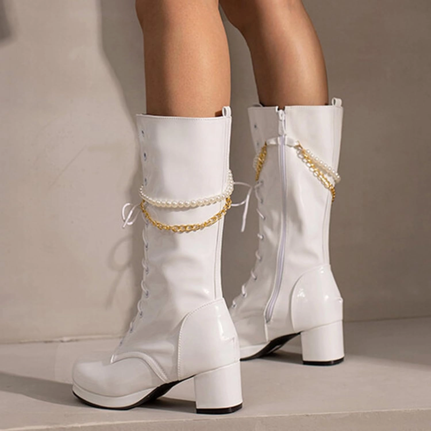 Womens Boots Women's Y2K Mid Calf Combat Boots Platform Lace-Up Thick Sole Zipper Casual Long Outdoor Bootie Aquazzura Combat Boots