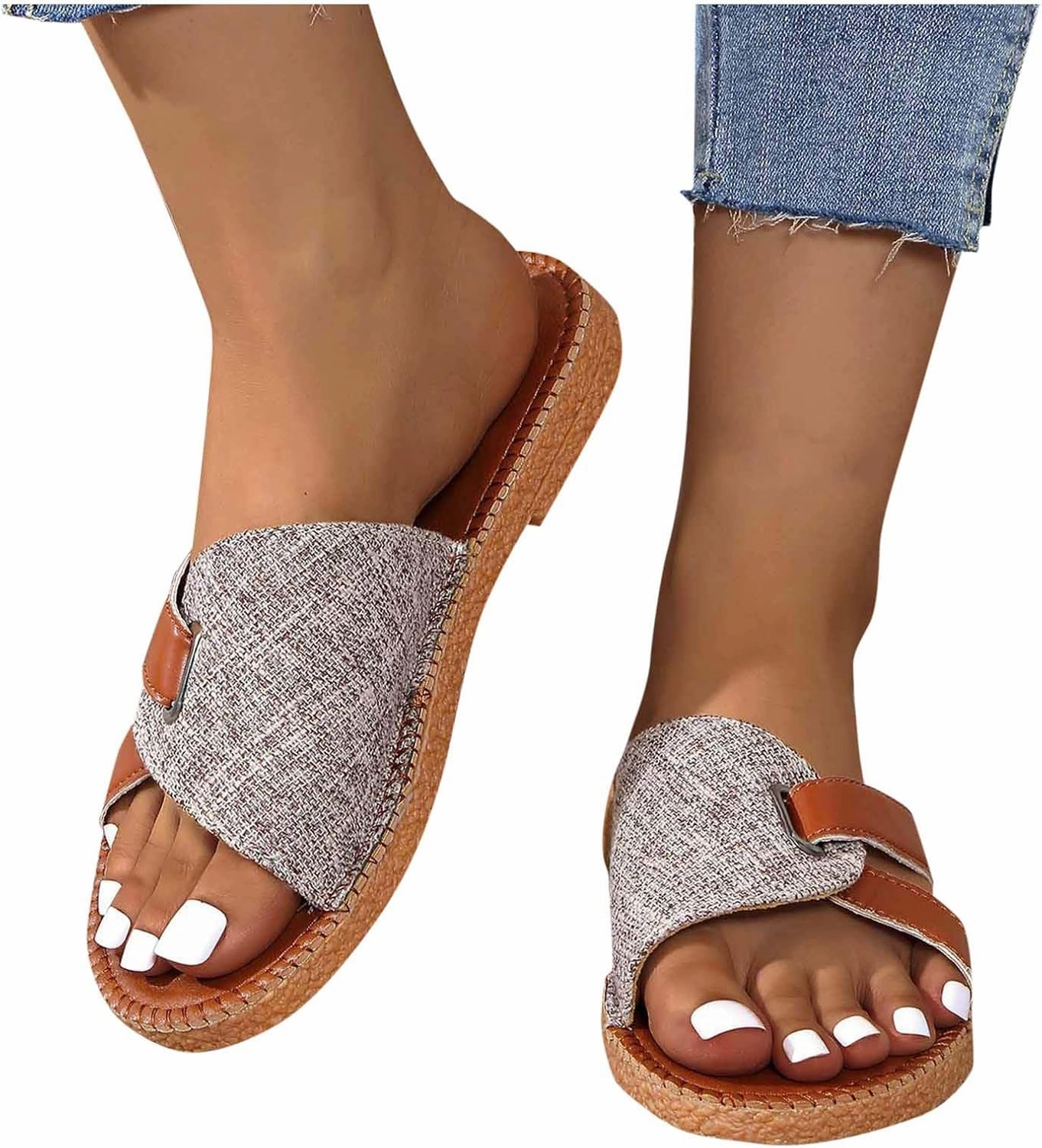 Womens Dressy Slides Comfort Slip on Patchwork Upper Flat Sandals Ladies Soft Casual Flip Flops 2025 Summer Sandals Habaneros Flip Flops