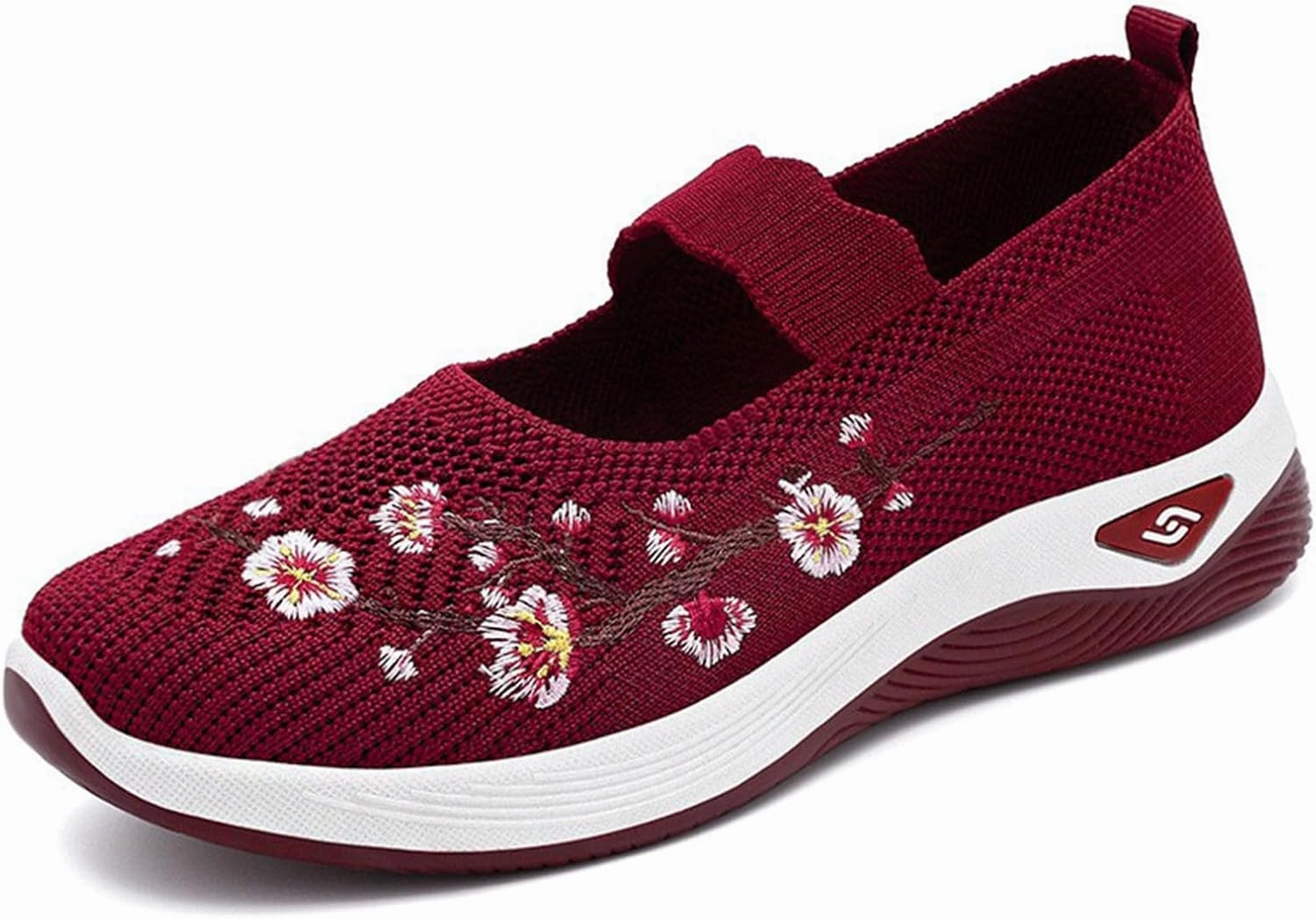 Womens Embroidered Flower Shoes Slip On Knit Flat Loafers Woven Orthopedic Casual Breathable Soft Sole Sneakers Arch Support Stretch Mesh Platform Comfortable Walking Nurse Shoe Most Popular Tennis Shoes 2024