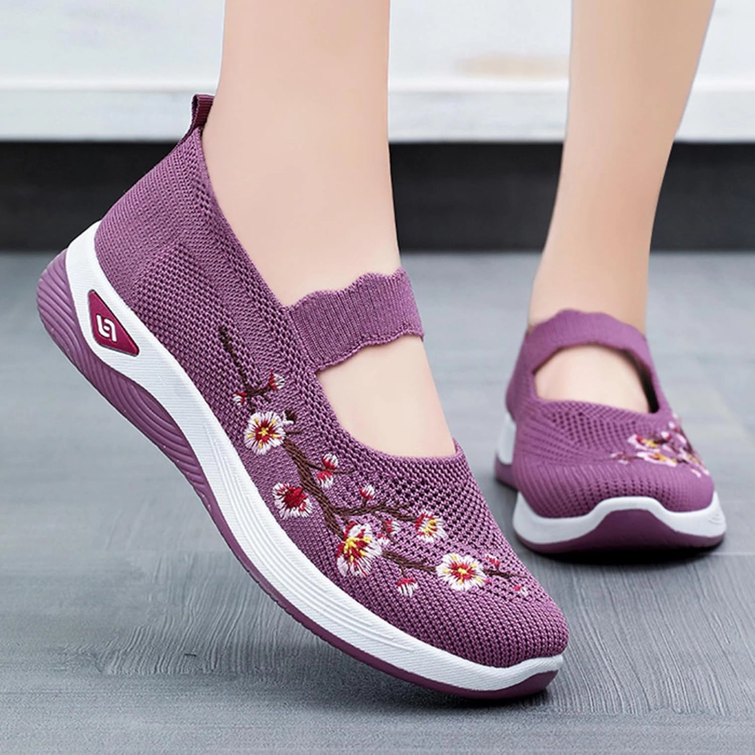 Green And Yellow Tennis Shoes Womens Embroidered Flower Shoes Slip On Knit Flat Loafers Woven Orthopedic Casual Breathable Soft Sole Sneakers Arch Support Stretch Mesh Platform Comfortable Walking Nurse Shoe