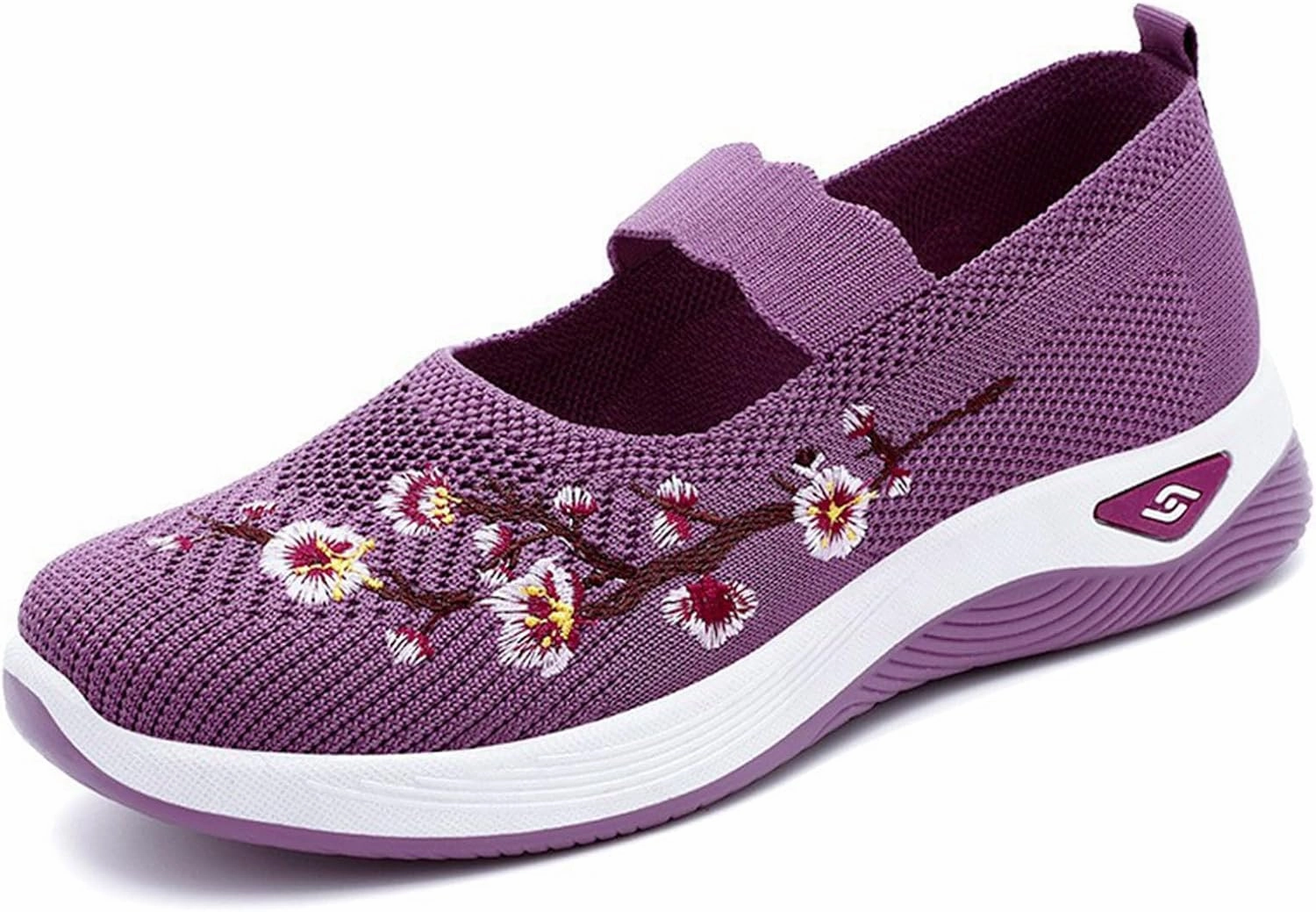 Womens Embroidered Flower Shoes Slip On Knit Flat Loafers Woven Orthopedic Casual Breathable Soft Sole Sneakers Arch Support Stretch Mesh Platform Comfortable Walking Nurse Shoe Roger Pro 2 Tennis Shoes