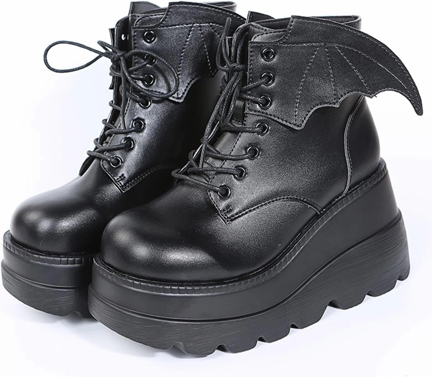 Womens High Platform Goth Ankle Booties Wedges Chunky High Heel Round-Toe Lace up Punk Combat Boots for Women Dress For Knee High Boots