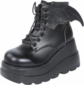 Womens High Platform Goth Ankle Booties Wedges Chunky High Heel Round-Toe Lace up Punk Combat Boots for Women Best Knee High Boots For Slim Calves