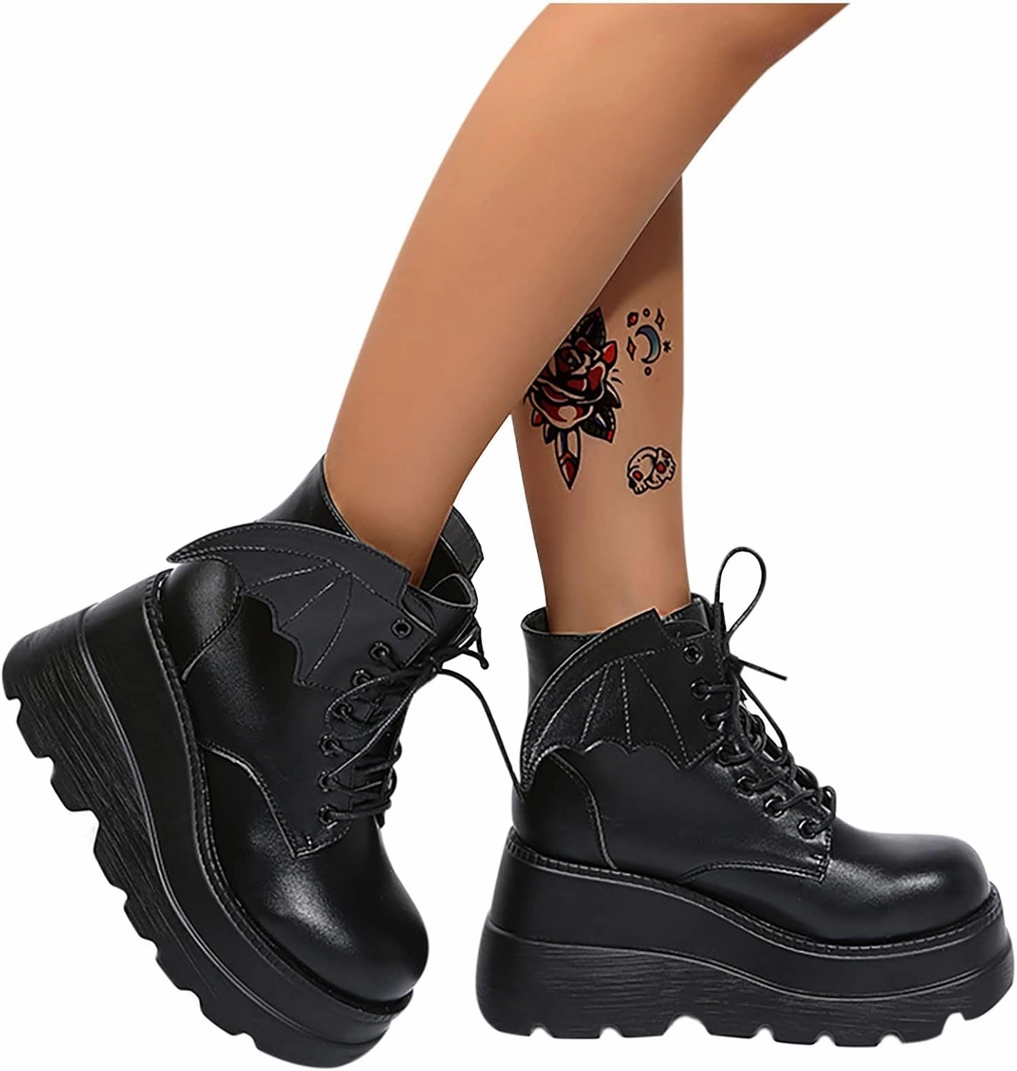 Sexiest Knee High Boots Womens High Platform Goth Ankle Booties Wedges Chunky High Heel Round-Toe Lace up Punk Combat Boots for Women