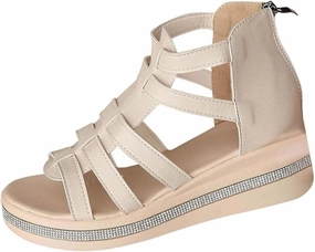 Womens Platform Sandals Ankle Strappy Buckle Summer Roman Sandals Elegant Hollow Out Shoes Comfortable Non Slip Flats Comfortable Summer Wedge Sandal Gladiator Open Toe Shoes Arch Support Tennis Shoes
