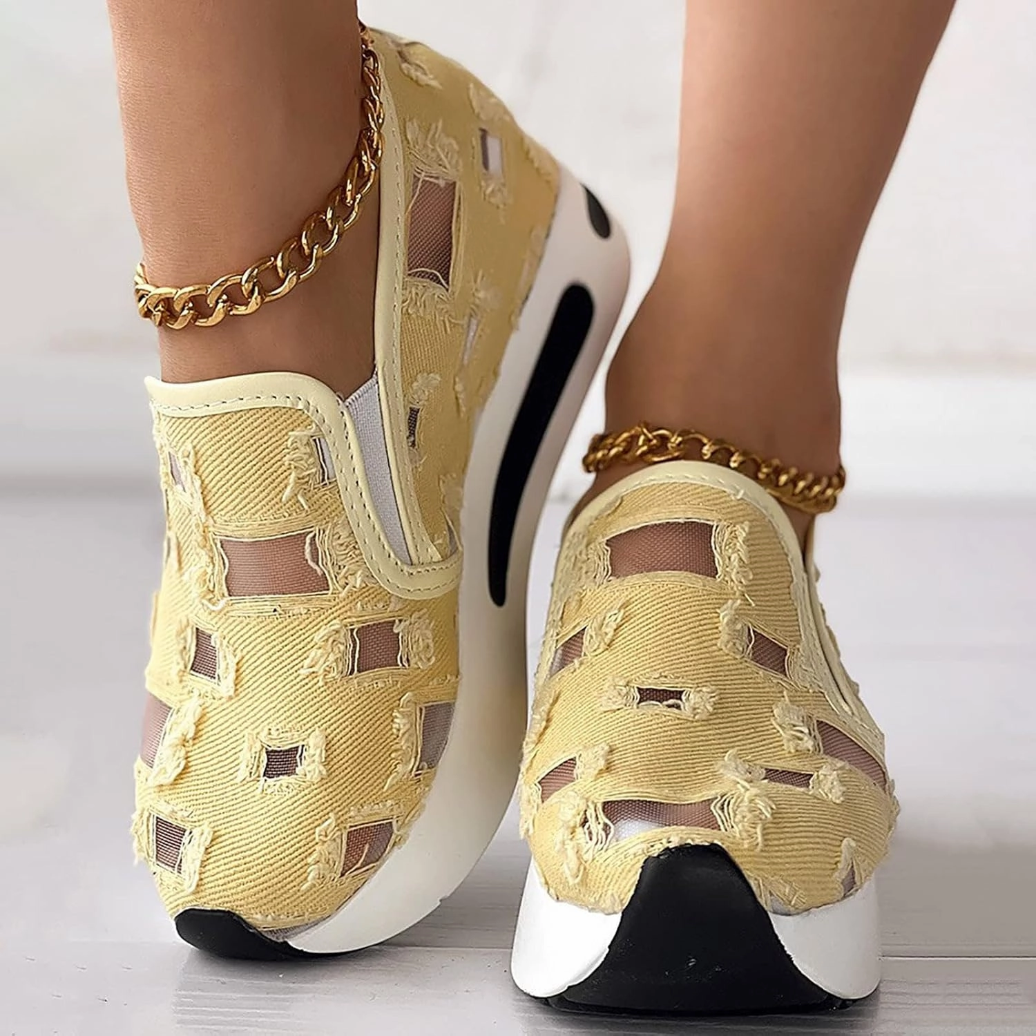 Womens Sneakers Platform Fashion Slip On Walking Shoes Fashion Embroidery Floral Mesh Comfort Shoes Breathable Walking Work Shoe Comfortable Casual Sole Sneaker Golden Goose Tennis Shoe