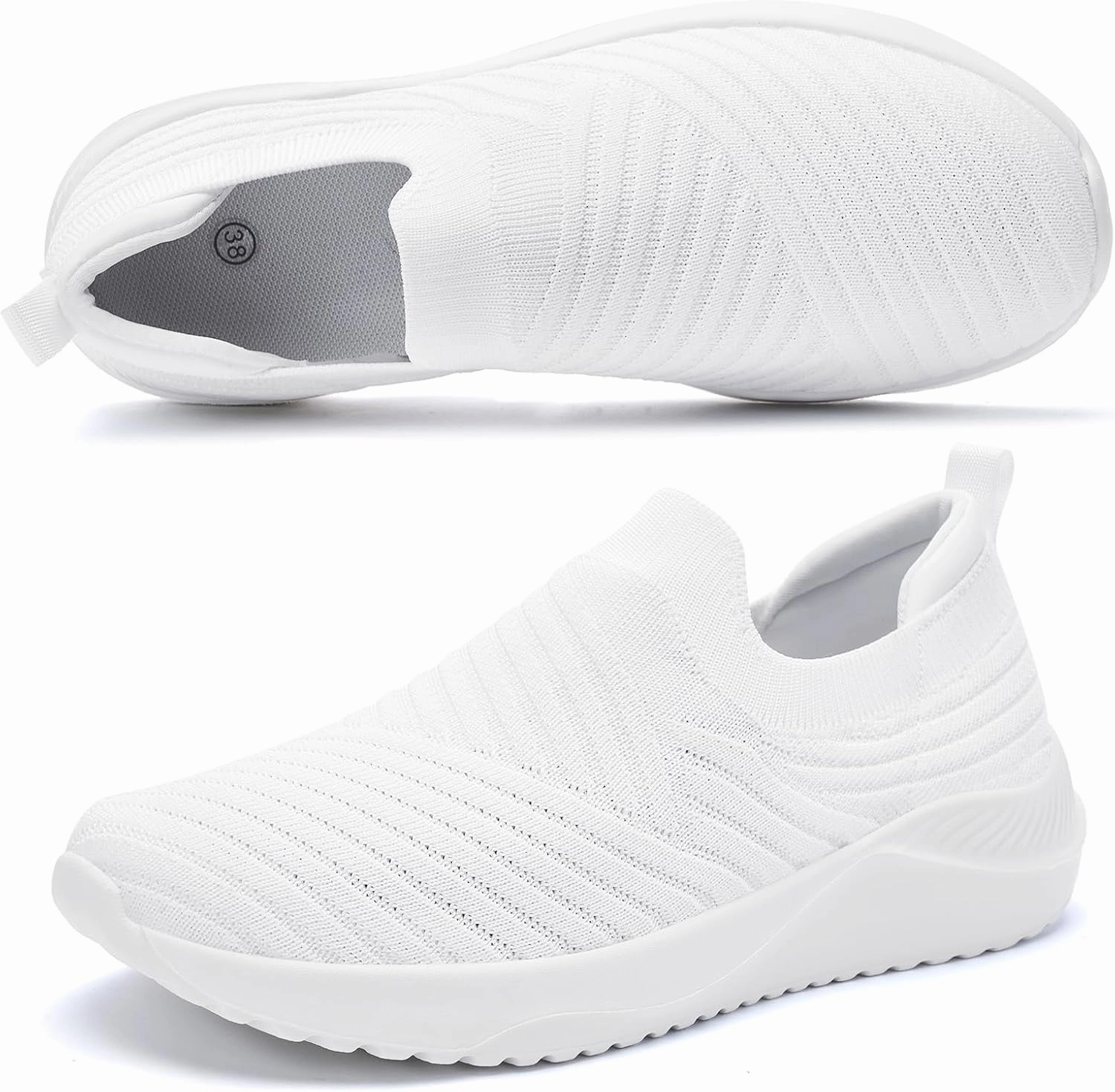 Womens Walking Shoes Slip on Sneakers Comfortable Knitted Mesh Sneakers Lightweight Casual Work Shoes Badminton Shoes Vs Tennis Shoes