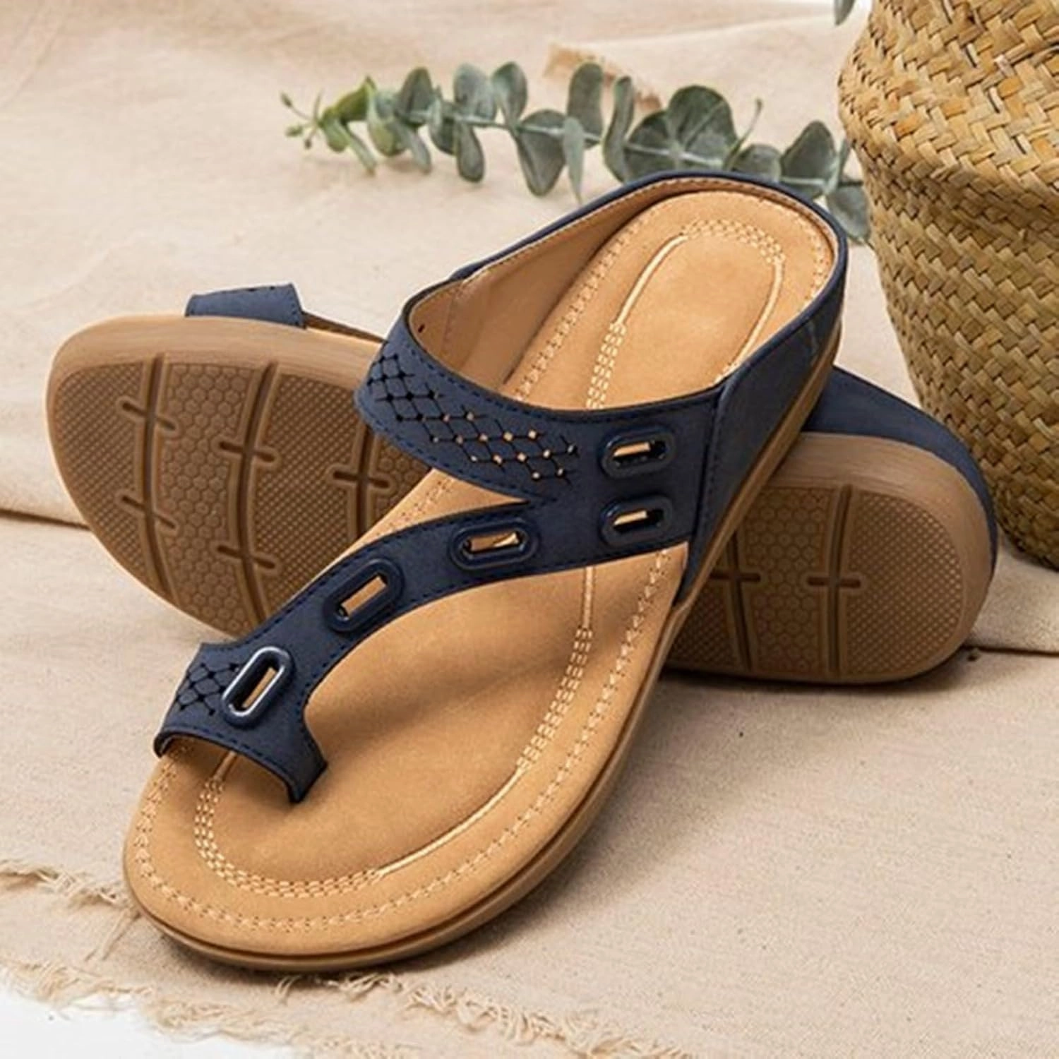 Womens Wedge Sandals Leather: Sandal, Rubber Sole, Comfortable Walking, Casual Slip on Summer Shoes Flip Flops In Wide Width