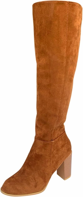 Suede Ruched Knee High Boot Knee High Boots for Women Cowboy Boots for Women Flock Suede Chunky Heels Pointed Toe Zip up Thigh High Boots Outdoor