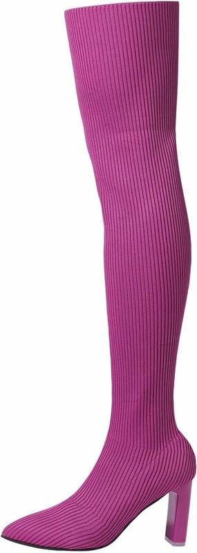 owillhua Women's Thigh High Boots Over-the-Knee Boots Stretchy Knit Round Toe Knee High Boots Black Suede Platform Boots Over The Knee Suede Boots High Heel