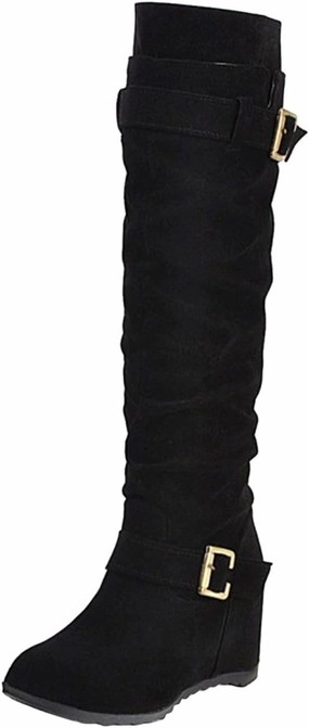 Knee High Rubber Work Boots Knee High Boots Women Low Heel Platform Boots for Women Solid Color Suede Decoration Inside High Slope Heel Boots