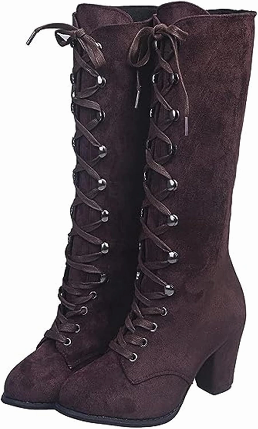 Knee High Boot Outfits Winter Ladmiple Fall Boots Women Knee High Wide Calf Chunky Boots High Block Heels Lace Up Cowboy Cowgirl Western Dress Shoes