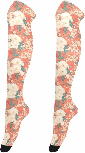 Knee High Small Heel Boots FRODOTGV Large White Florals Women's Knee High Socks Anti Slip Extra Long Over Knee High Boot Stockings for Ladies High Thigh Socks