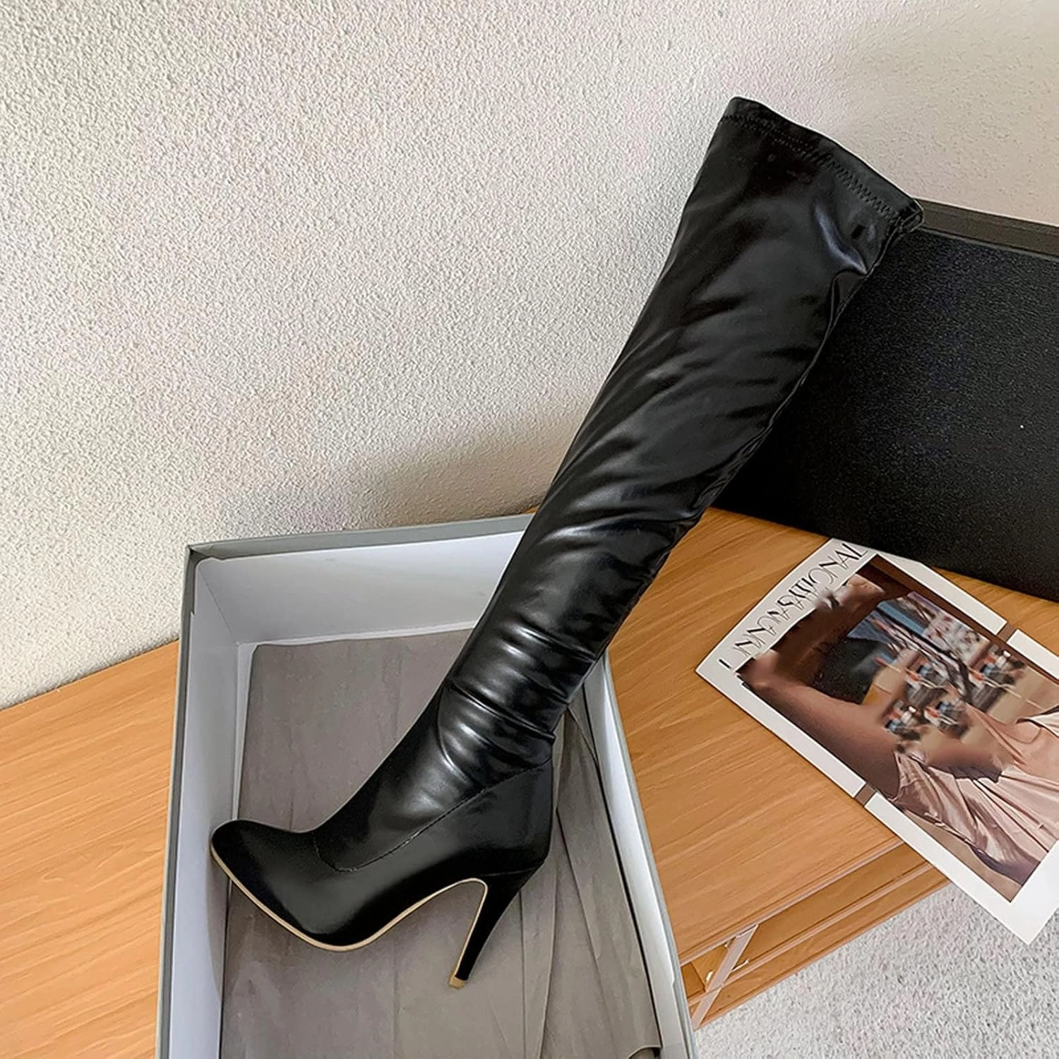 Over The Knee Thigh High Flat Boots ZDLJYL Women's Thigh High Boots Over The Knee Boot Shoes Autumn Winter Stretch Pointed Toe Stiletto High-Heeled Sexy Ladies Boots