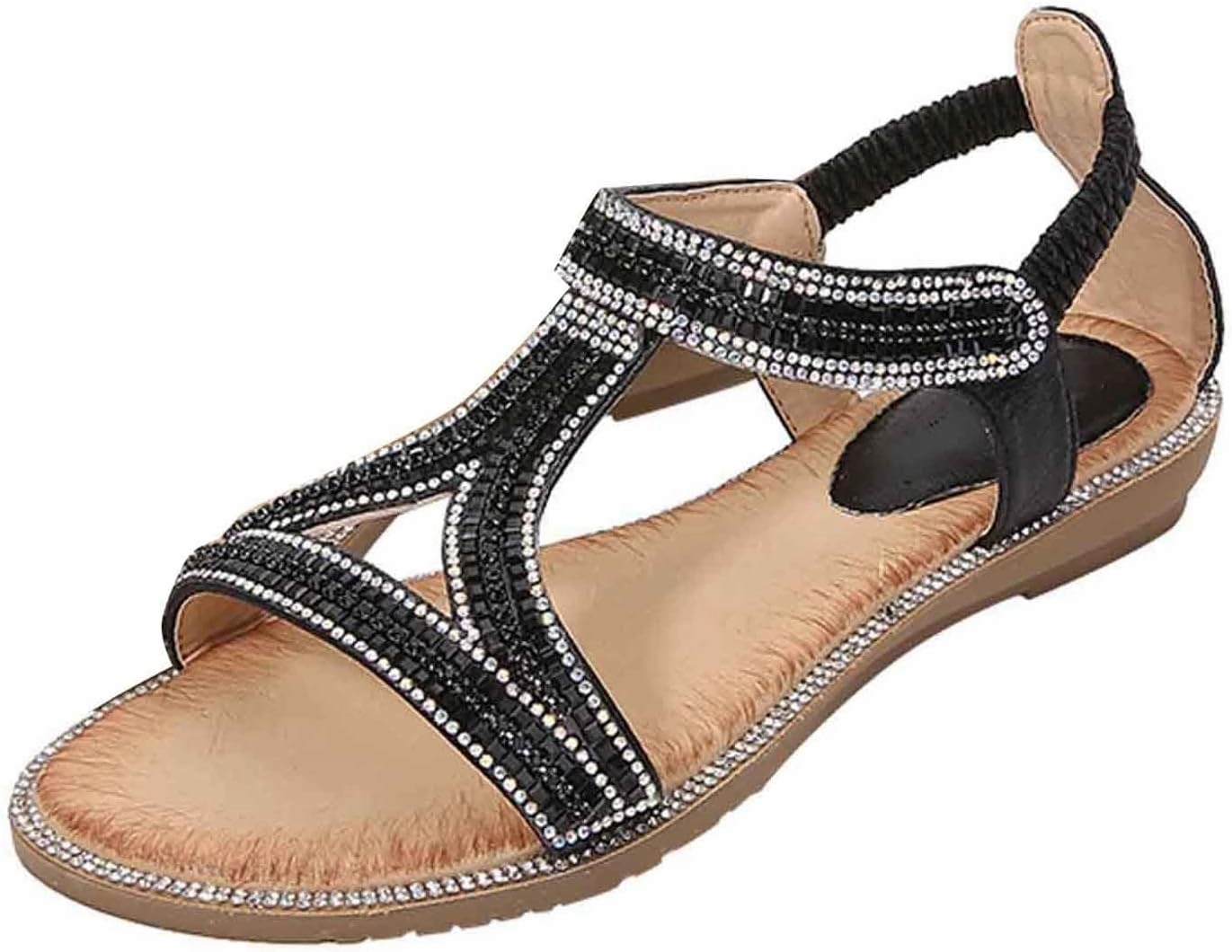 Gucci Ace Tennis Shoes Women's Rhinestone Flat Sandals Summer Dressy Open Toe Comfortable Boho Beach Sandals for Casual Outings and Vacations