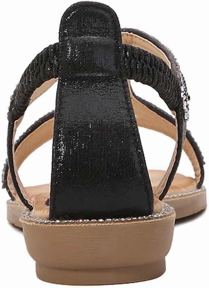 Skechers High Top Tennis Shoes Women's Rhinestone Flat Sandals Summer Dressy Open Toe Comfortable Boho Beach Sandals for Casual Outings and Vacations