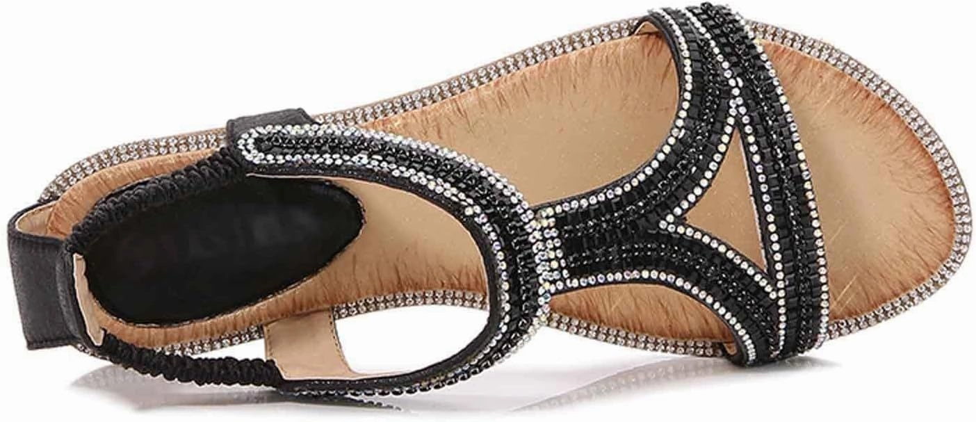 Tennis Shoes For Heel Pain Women's Rhinestone Flat Sandals Summer Dressy Open Toe Comfortable Boho Beach Sandals for Casual Outings and Vacations
